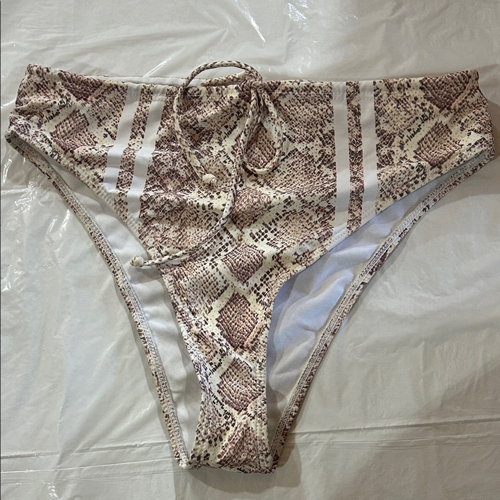 Snake Print High-Cut Bikini Bottoms - Neutral Tones